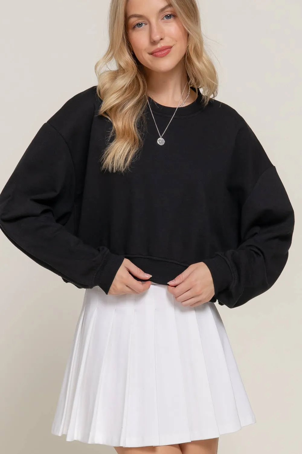 Long Sleeve Crew Neck Cropped Sweatshirt