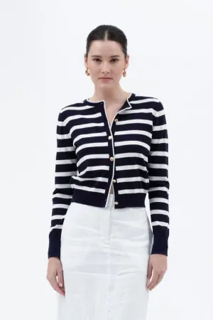 Long Story Short Cardigan in Navy/White