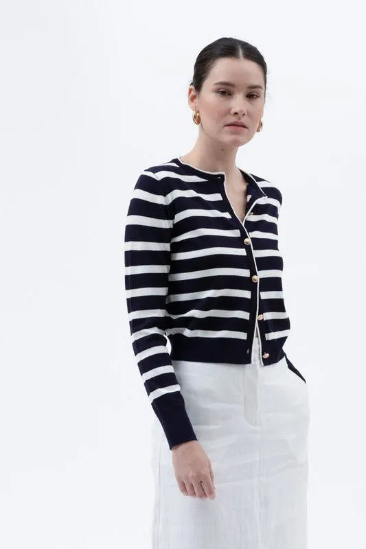 Long Story Short Cardigan in Navy/White