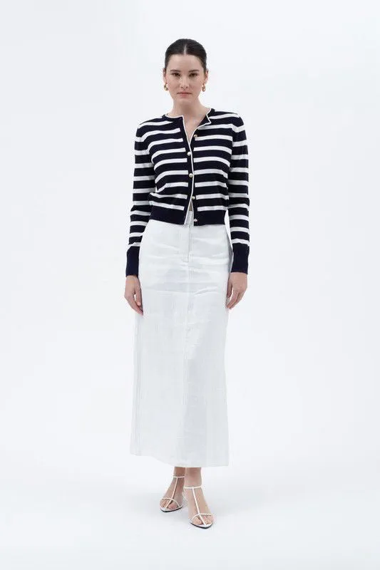 Long Story Short Cardigan in Navy/White