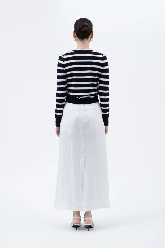 Long Story Short Cardigan in Navy/White