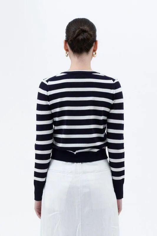 Long Story Short Cardigan in Navy/White