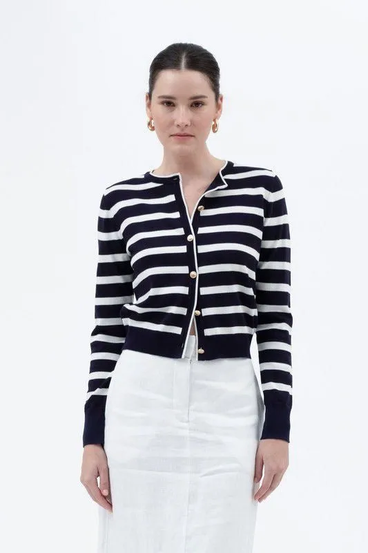Long Story Short Cardigan in Navy/White