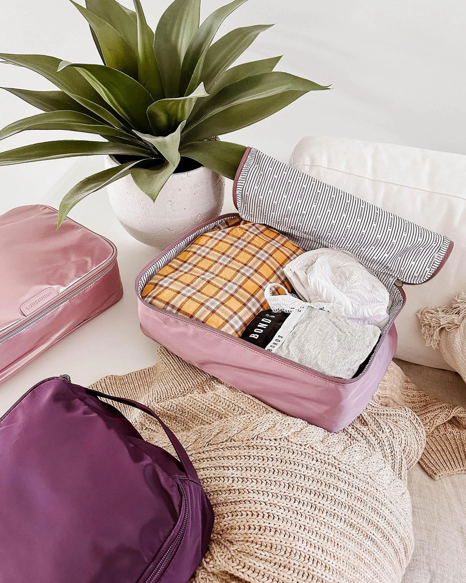 LOUENHIDE Madras 3 Piece Packing Cube - Multi Pink