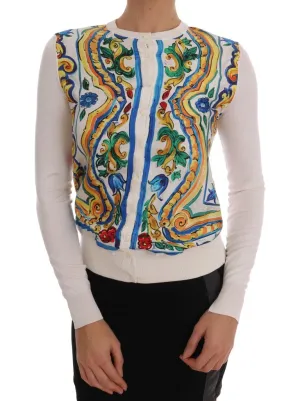 Majolica Print Silk Cardigan Sweater