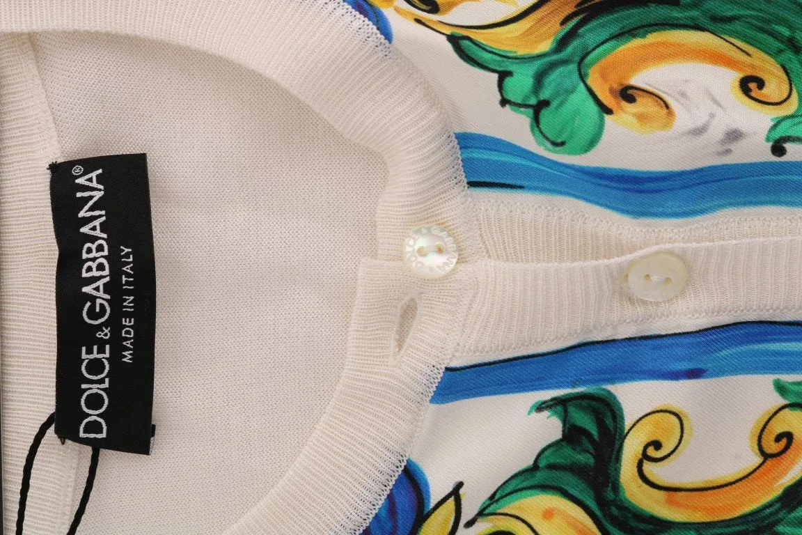 Majolica Print Silk Cardigan Sweater