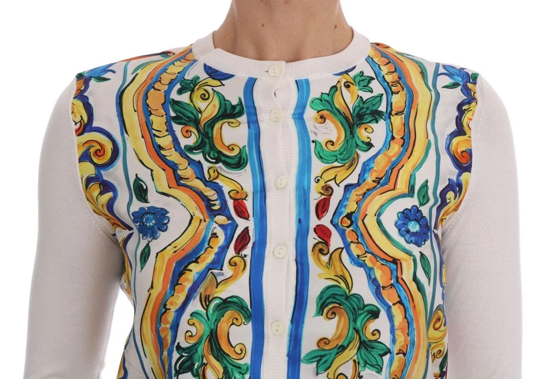 Majolica Print Silk Cardigan Sweater