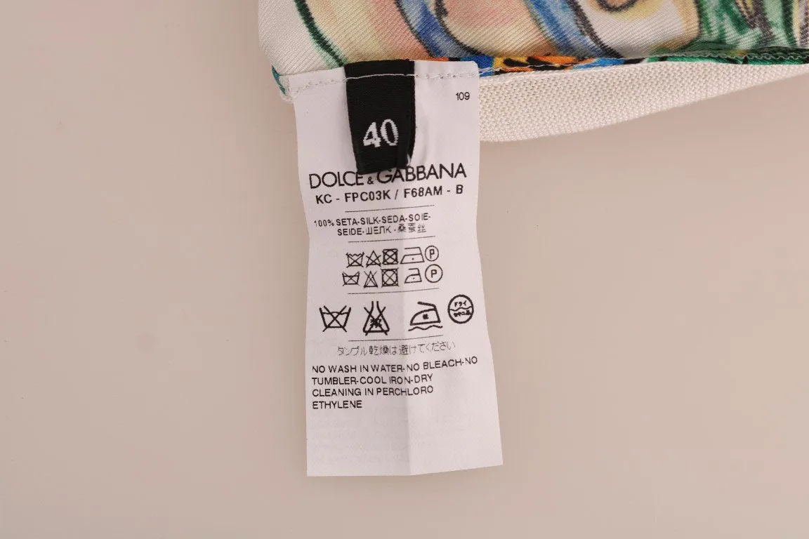 Majolica Print Silk Cardigan Sweater