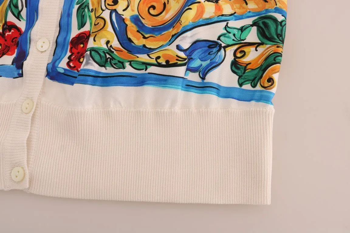 Majolica Print Silk Cardigan Sweater