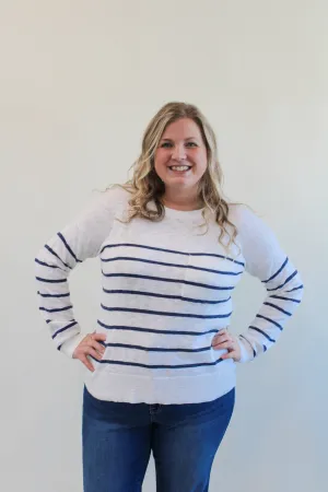 MARINE CURVY STRIPED POCKET SWEATER
