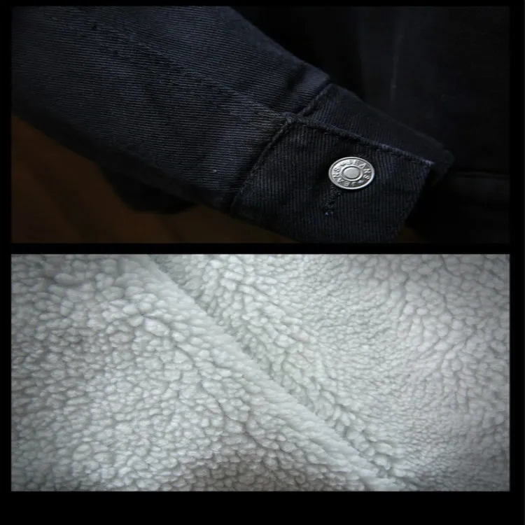 Men Winter Wool Liner Jean Jackets Outerwear Warm Denim Coats, Size:XXXXXL(Sky Blue)