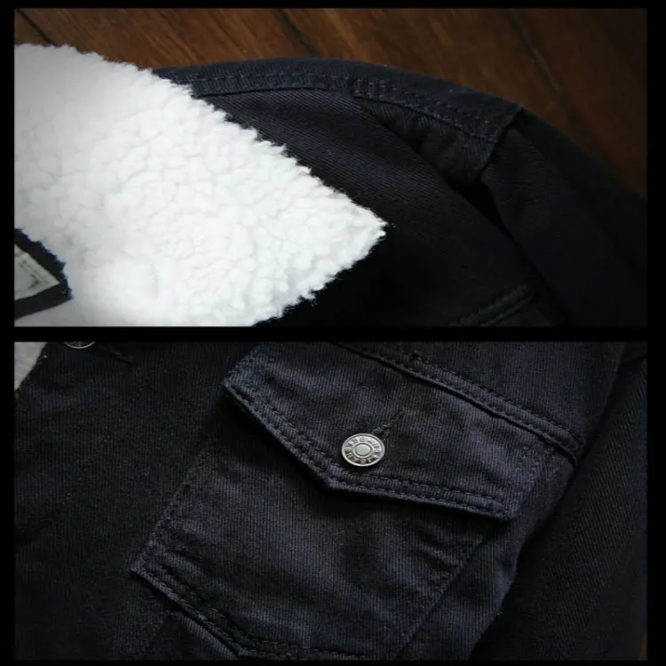 Men Winter Wool Liner Jean Jackets Outerwear Warm Denim Coats, Size:XXXXXL(Sky Blue)