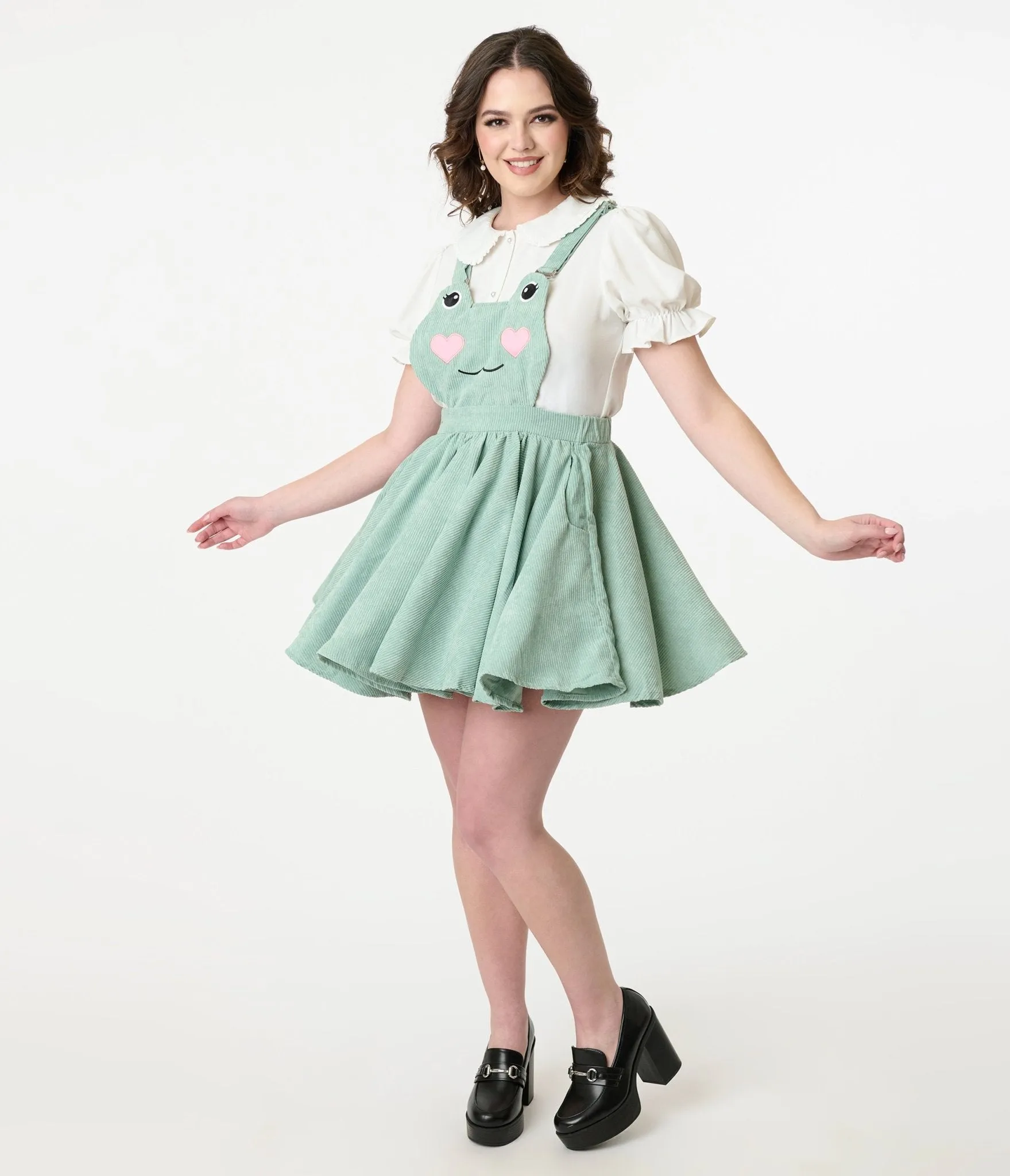 Miss Candyholic Green Frog Corduroy Pinafore