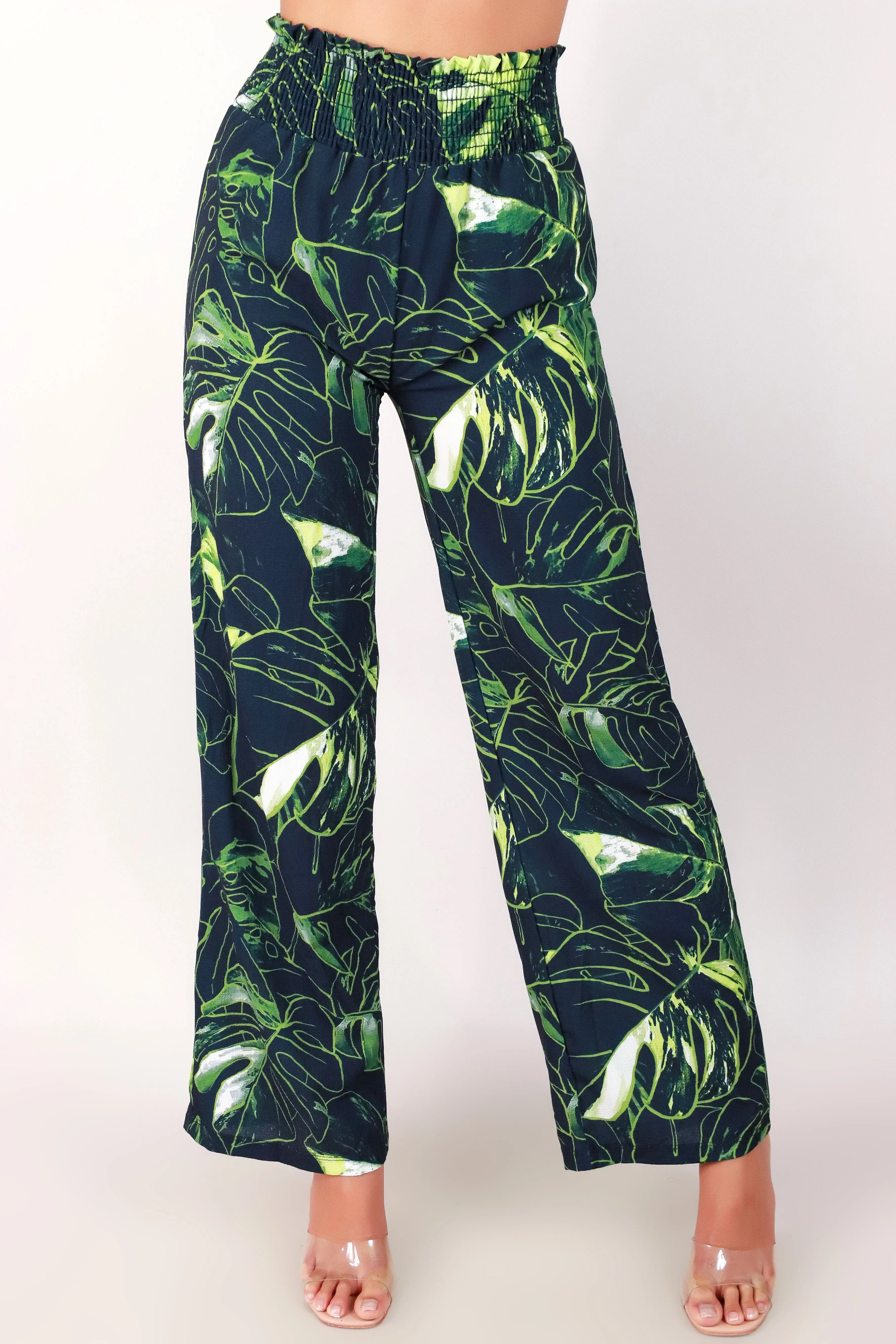 MONSTERA SMOCKED WAIST CAPRI PANTS