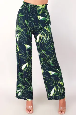 MONSTERA SMOCKED WAIST CAPRI PANTS