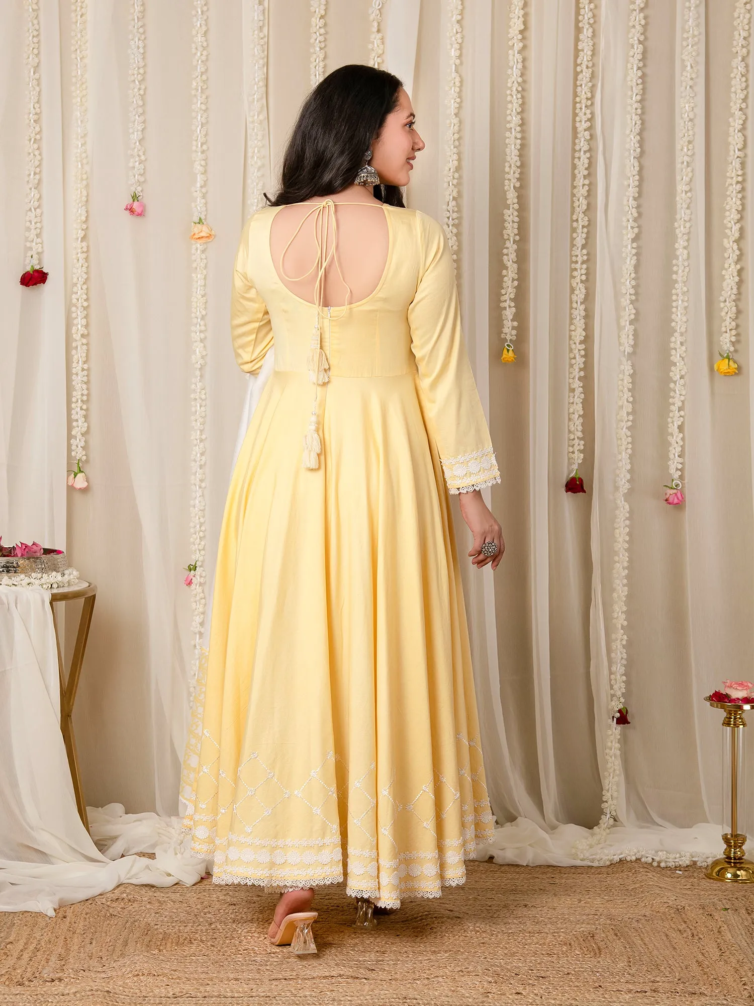 MULMUL GHER ANARKALI KURTA-PANT & DUPATTA SET