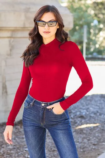 Nancy Basic Bae Full Size Mock Neck Long Sleeve Bodysuit