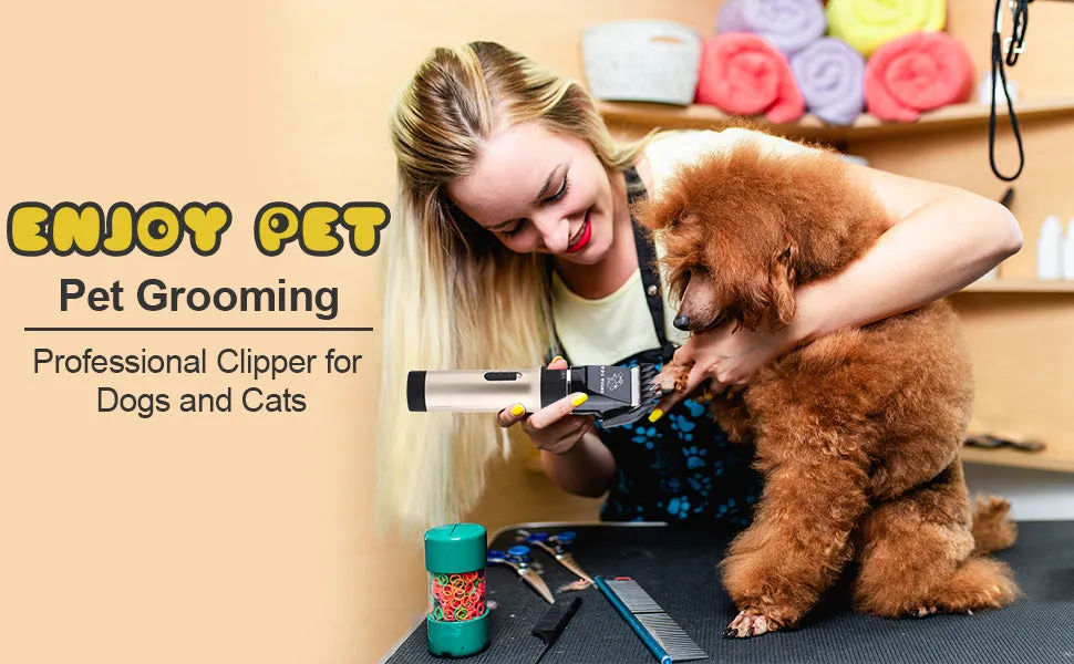 New Dog Clippers Cat Shaver, Professional Hair Grooming Electric Clipper Detachable Blades Cordless Rechargeable, Pet Clipper for Thick Coats Long haired Dog Cat, Quiet Animal Clippers and Trimmer (Gold)