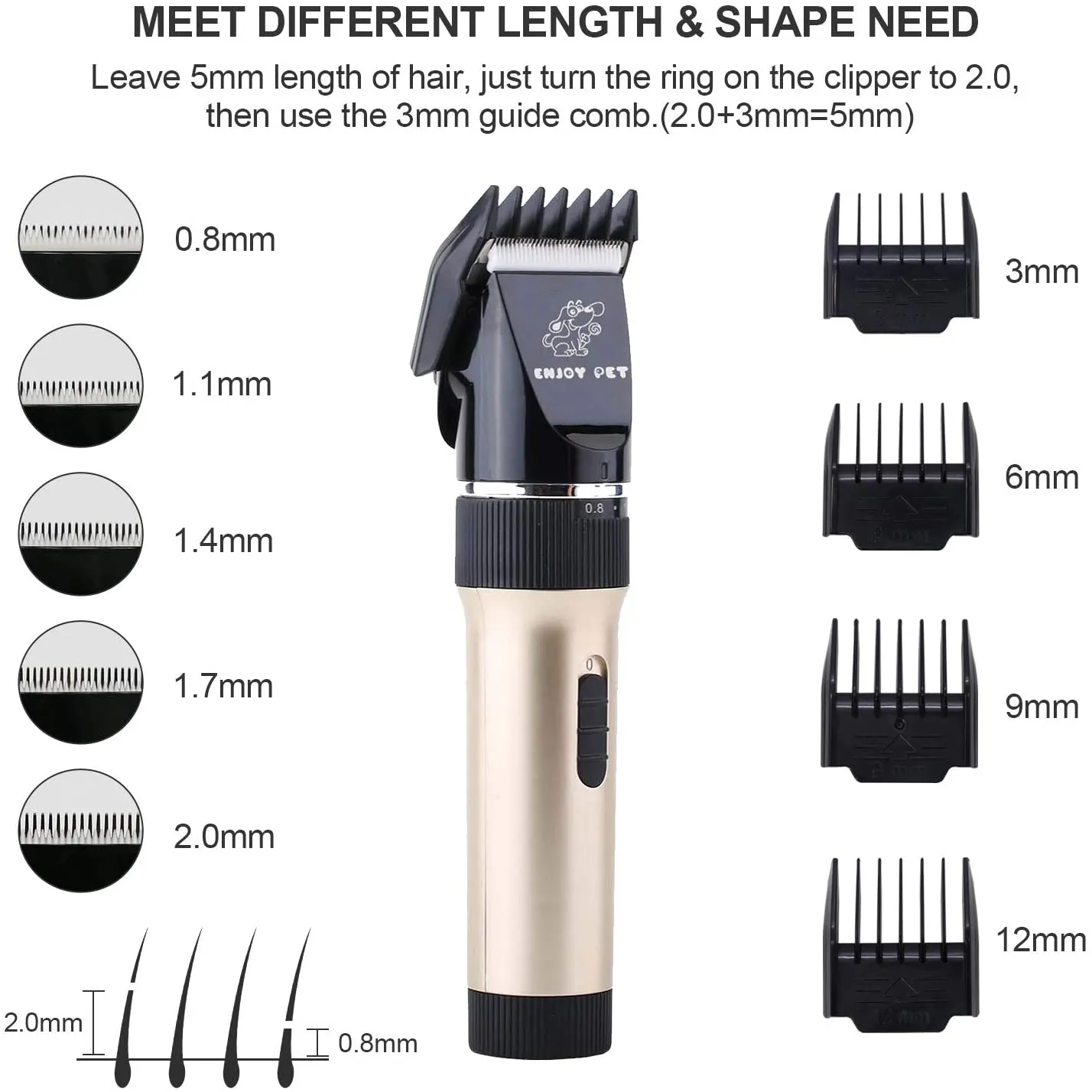 New Dog Clippers Cat Shaver, Professional Hair Grooming Electric Clipper Detachable Blades Cordless Rechargeable, Pet Clipper for Thick Coats Long haired Dog Cat, Quiet Animal Clippers and Trimmer (Gold)