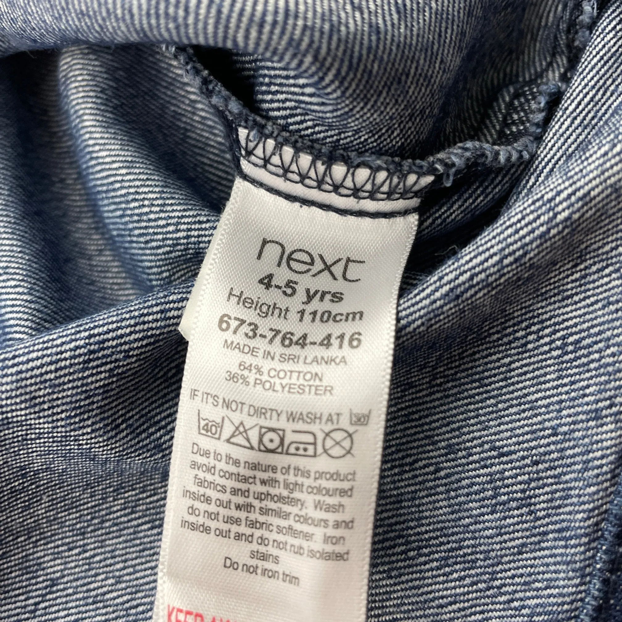 Next blue denim overalls dress / pinafore, size 4-5, Pre-loved