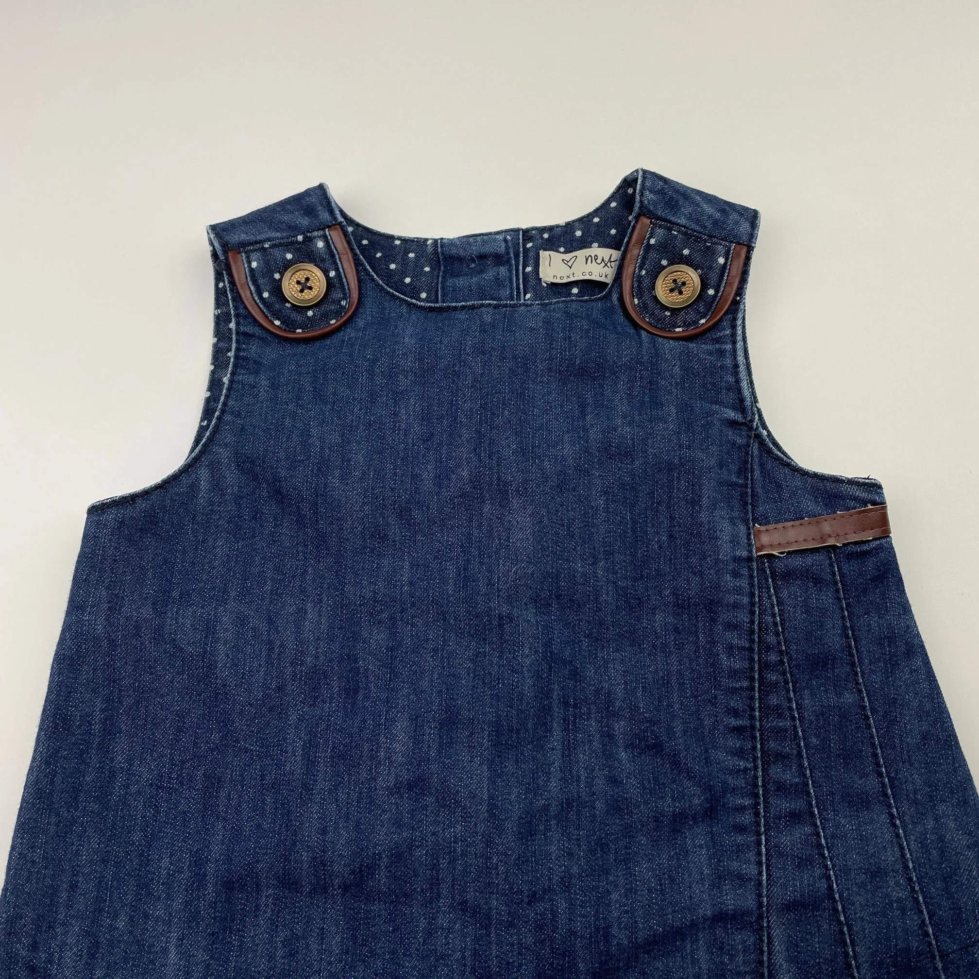 Next blue denim overalls dress / pinafore, size 4-5, Pre-loved