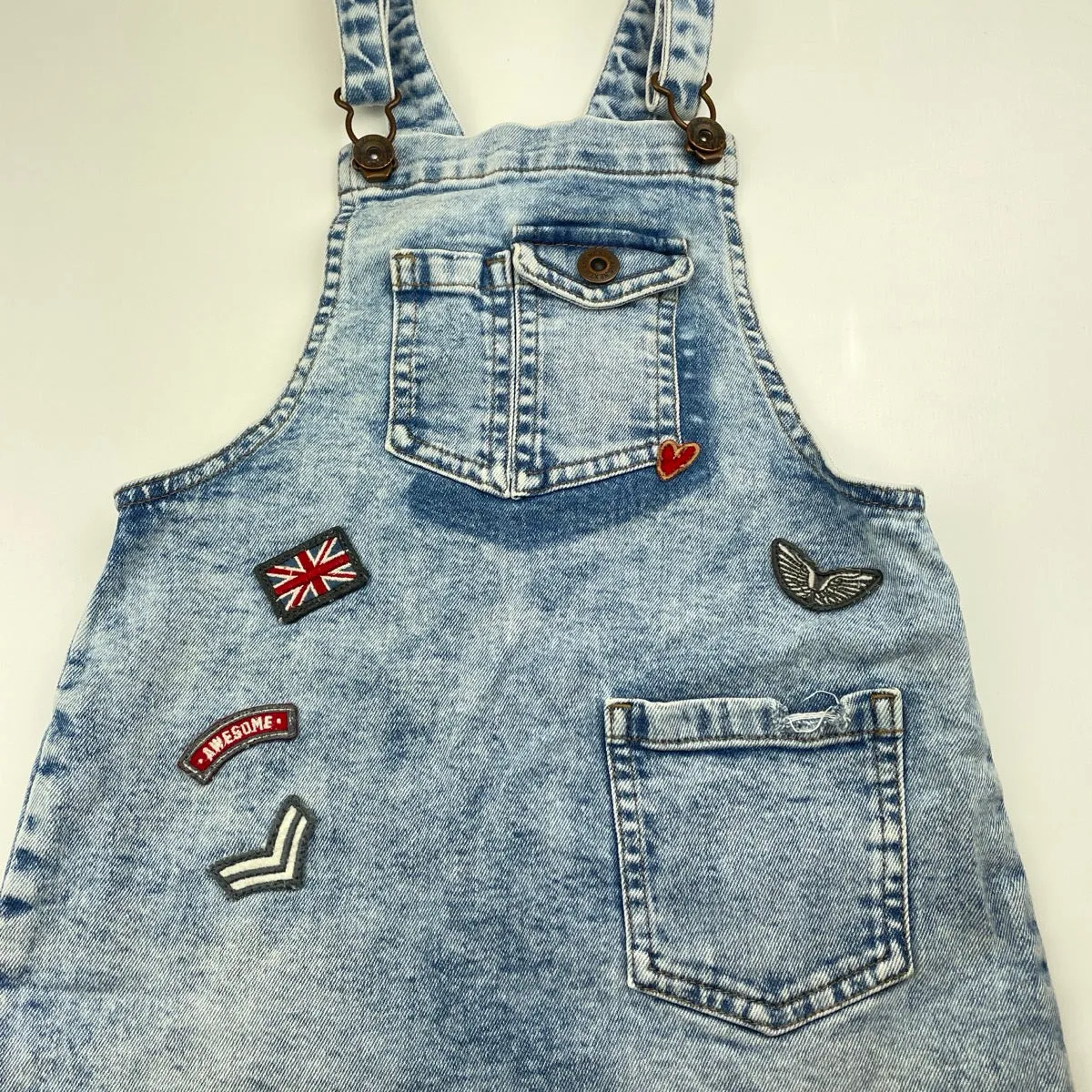 Next stretch denim overalls dress / pinafore, small marks lower front, size 6, Pre-loved