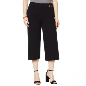 Nina Leonard Women's Plus Size Cropped High Tech Crepe Wide Leg Pants