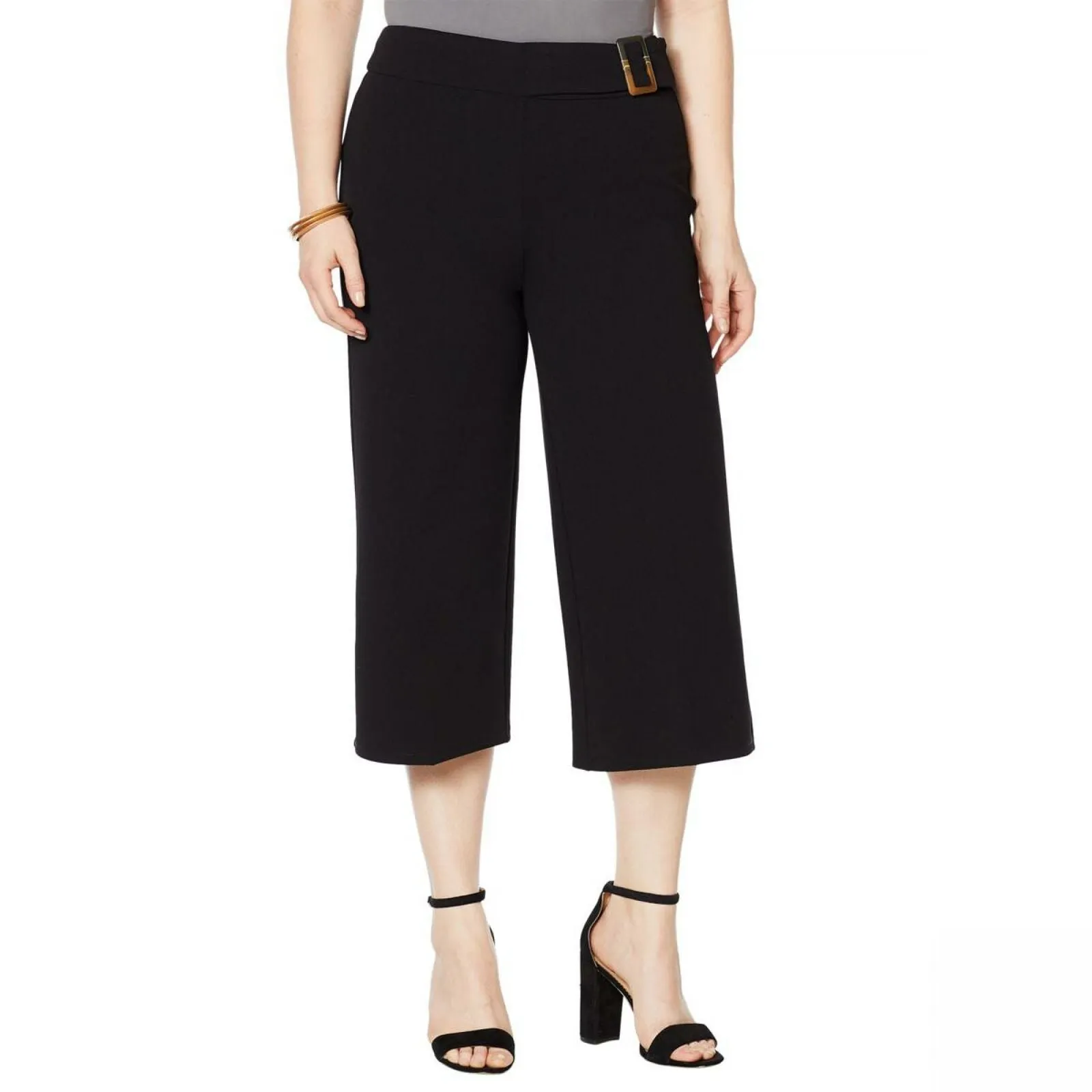 Nina Leonard Women's Plus Size Cropped High Tech Crepe Wide Leg Pants