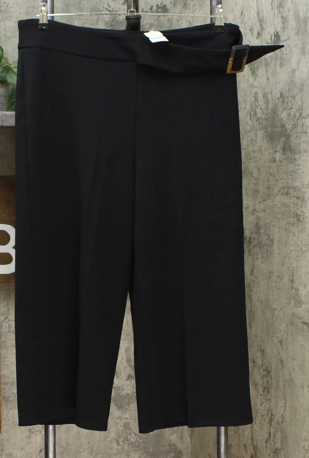 Nina Leonard Women's Plus Size Cropped High Tech Crepe Wide Leg Pants