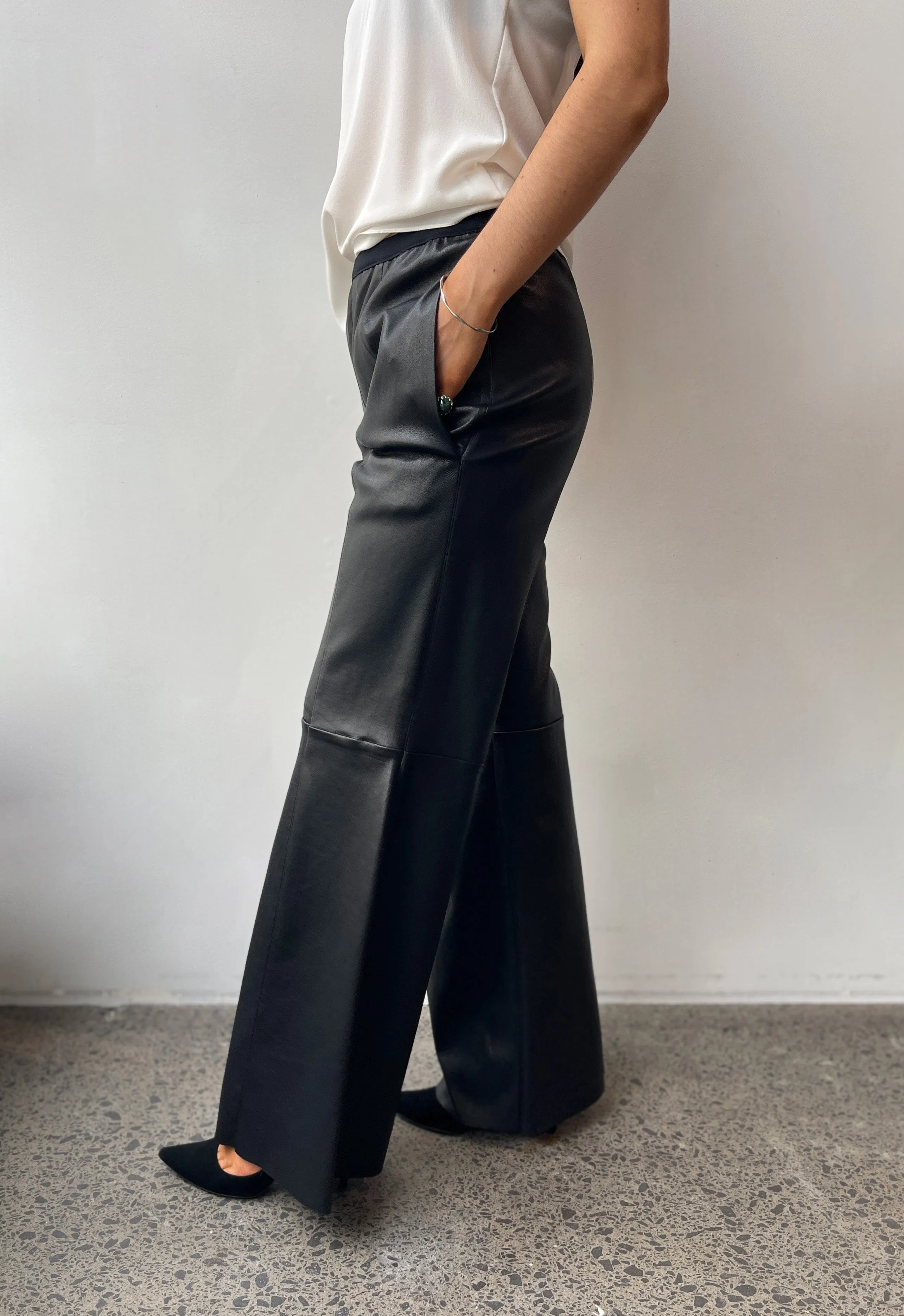 October Reign Leather Wide Leg Pants - Black