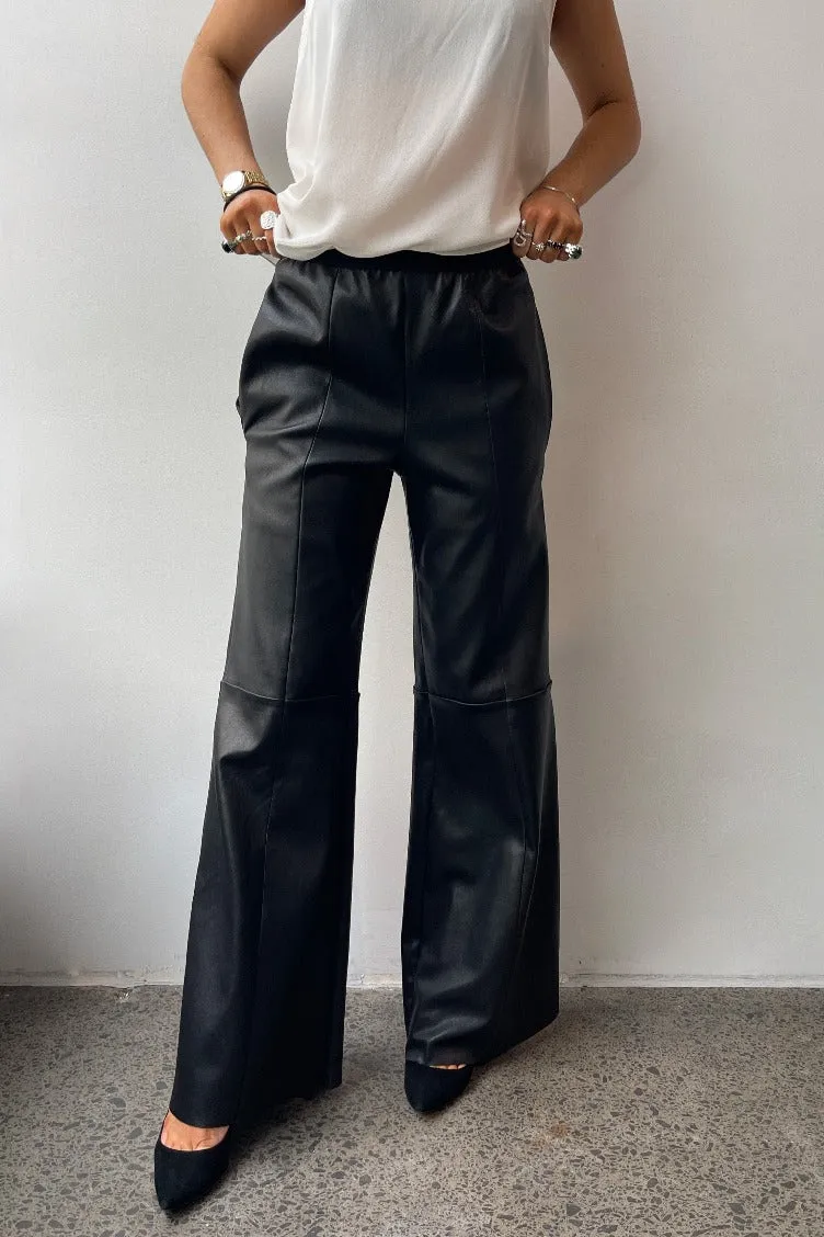 October Reign Leather Wide Leg Pants - Black
