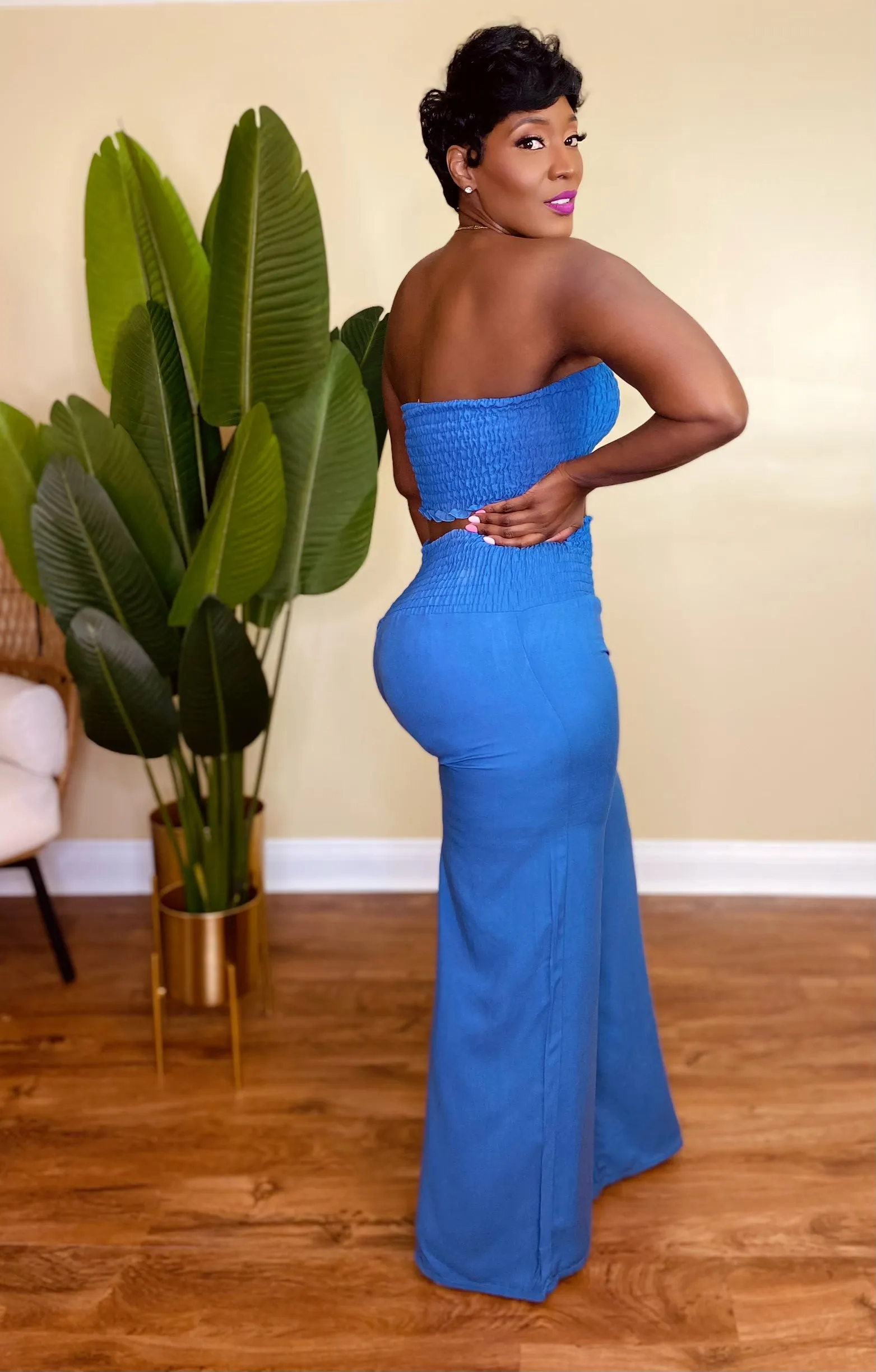 OFF TO PARADISE PANTS SET (DENIM BLUE)