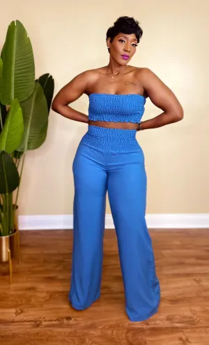 OFF TO PARADISE PANTS SET (DENIM BLUE)
