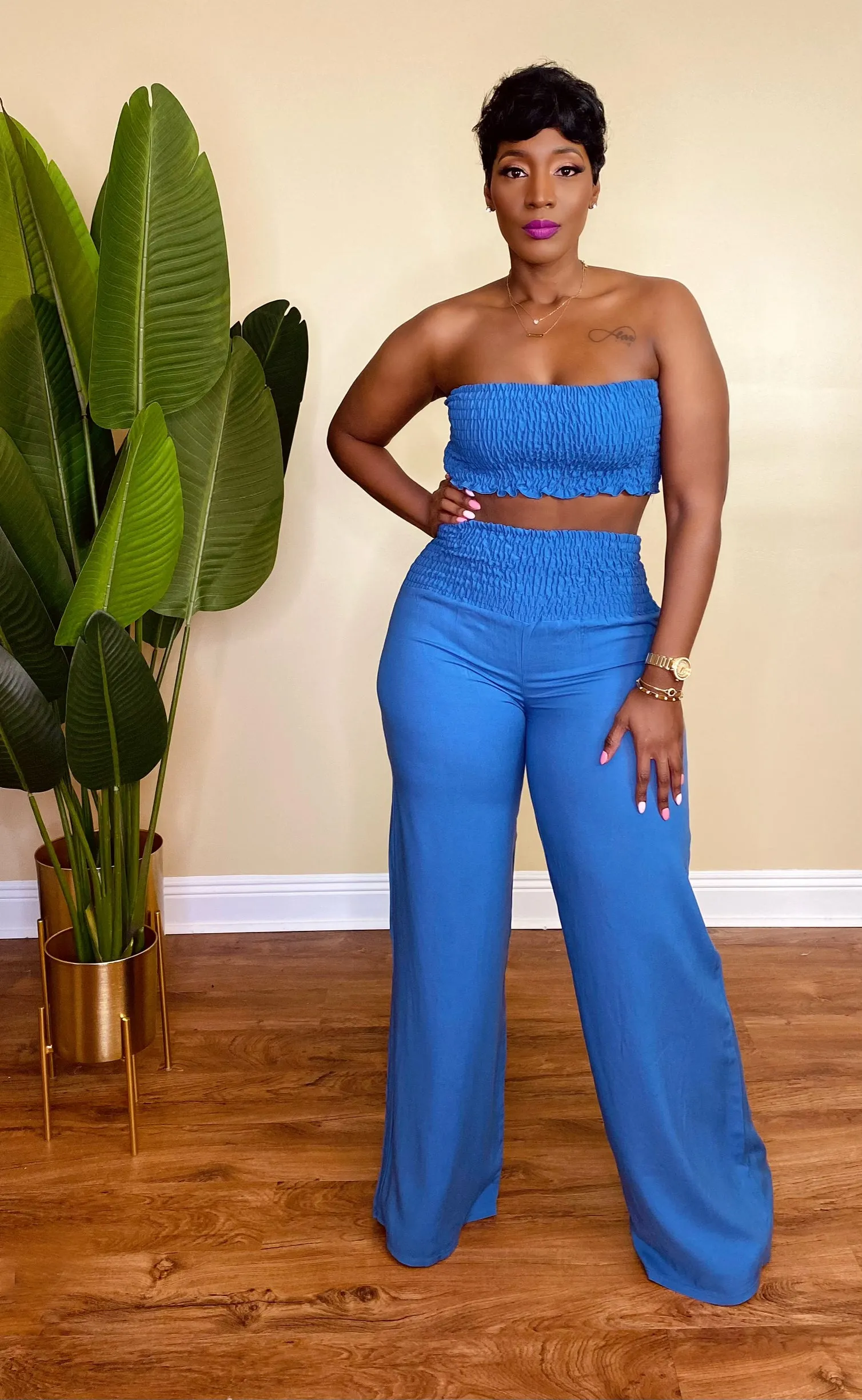 OFF TO PARADISE PANTS SET (DENIM BLUE)