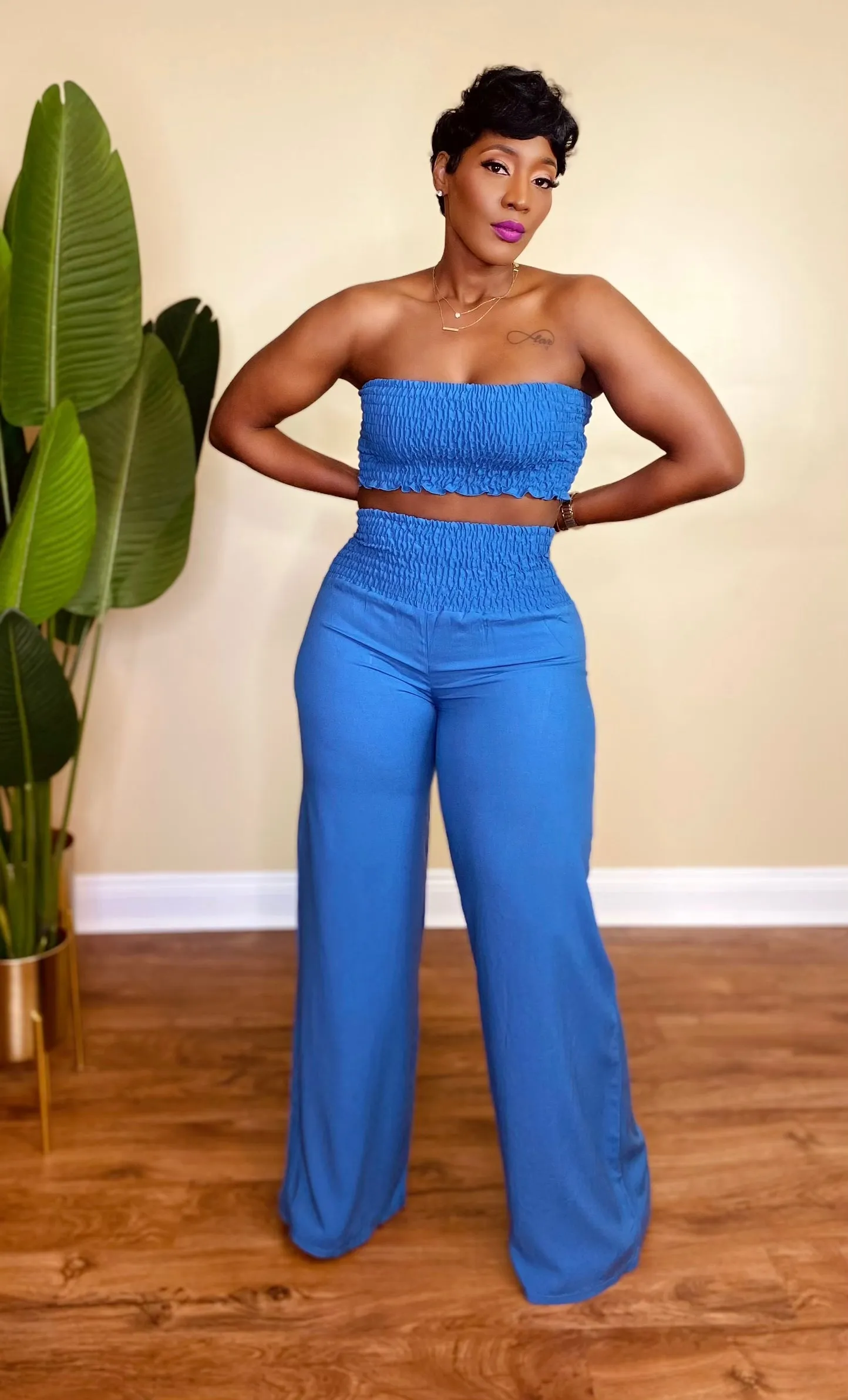 OFF TO PARADISE PANTS SET (DENIM BLUE)