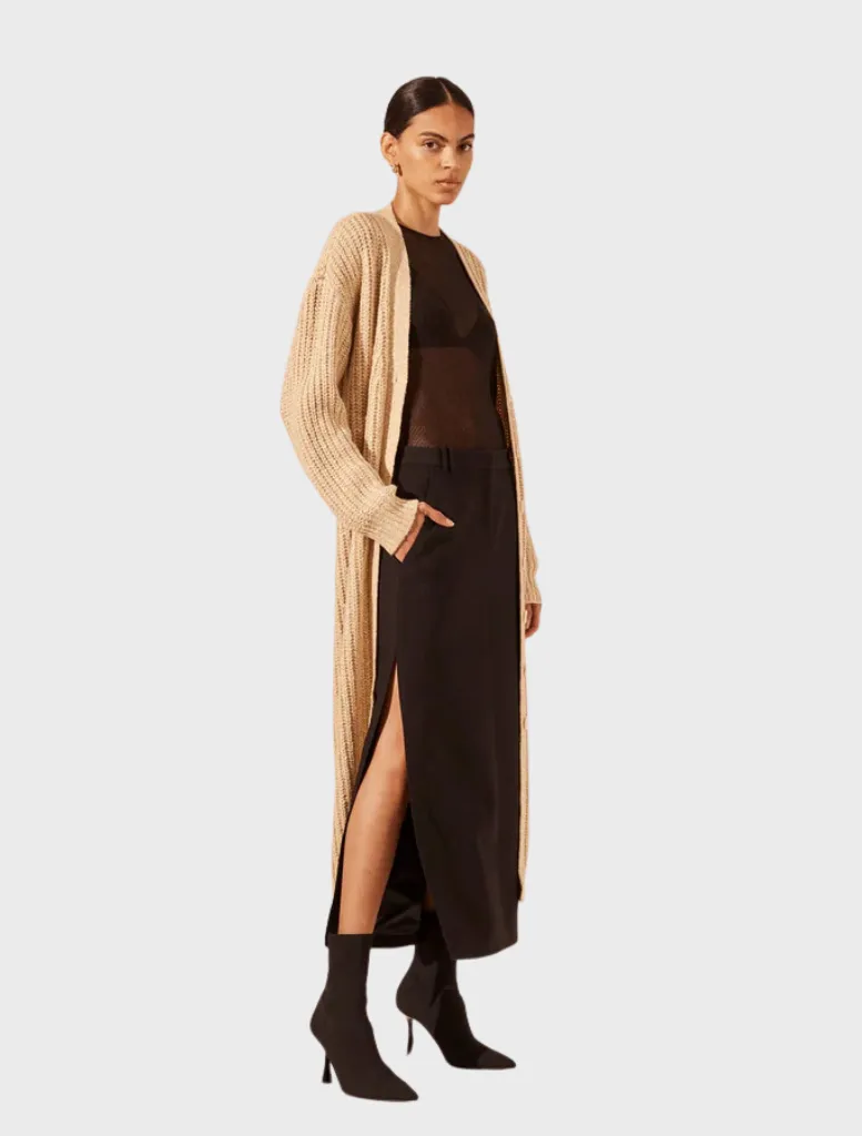 Olivia Longline Cardigan - Oat/ Ivory