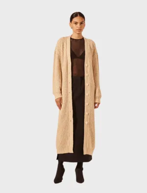 Olivia Longline Cardigan - Oat/ Ivory
