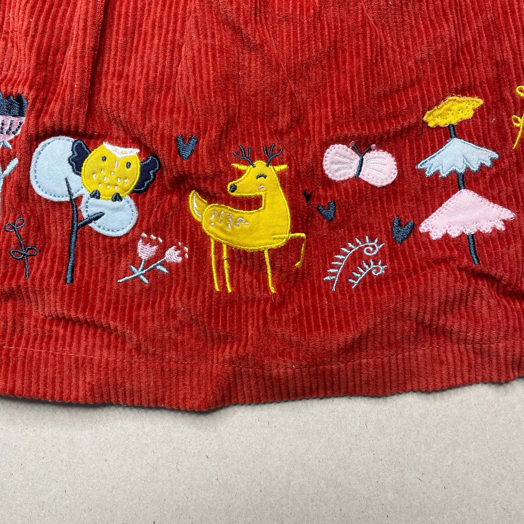 Ollies Place embroidered corduroy cotton overalls dress / pinafore, size 000, Pre-loved