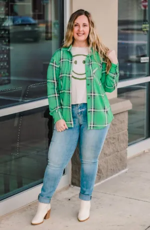 On My Way Flannel in Kelly Green