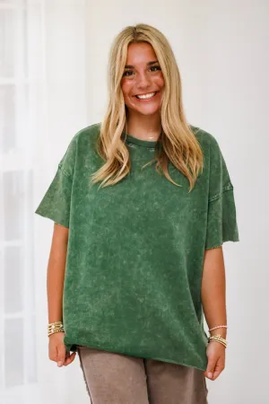 On the Edge of Fall Washed Top in Dark Green