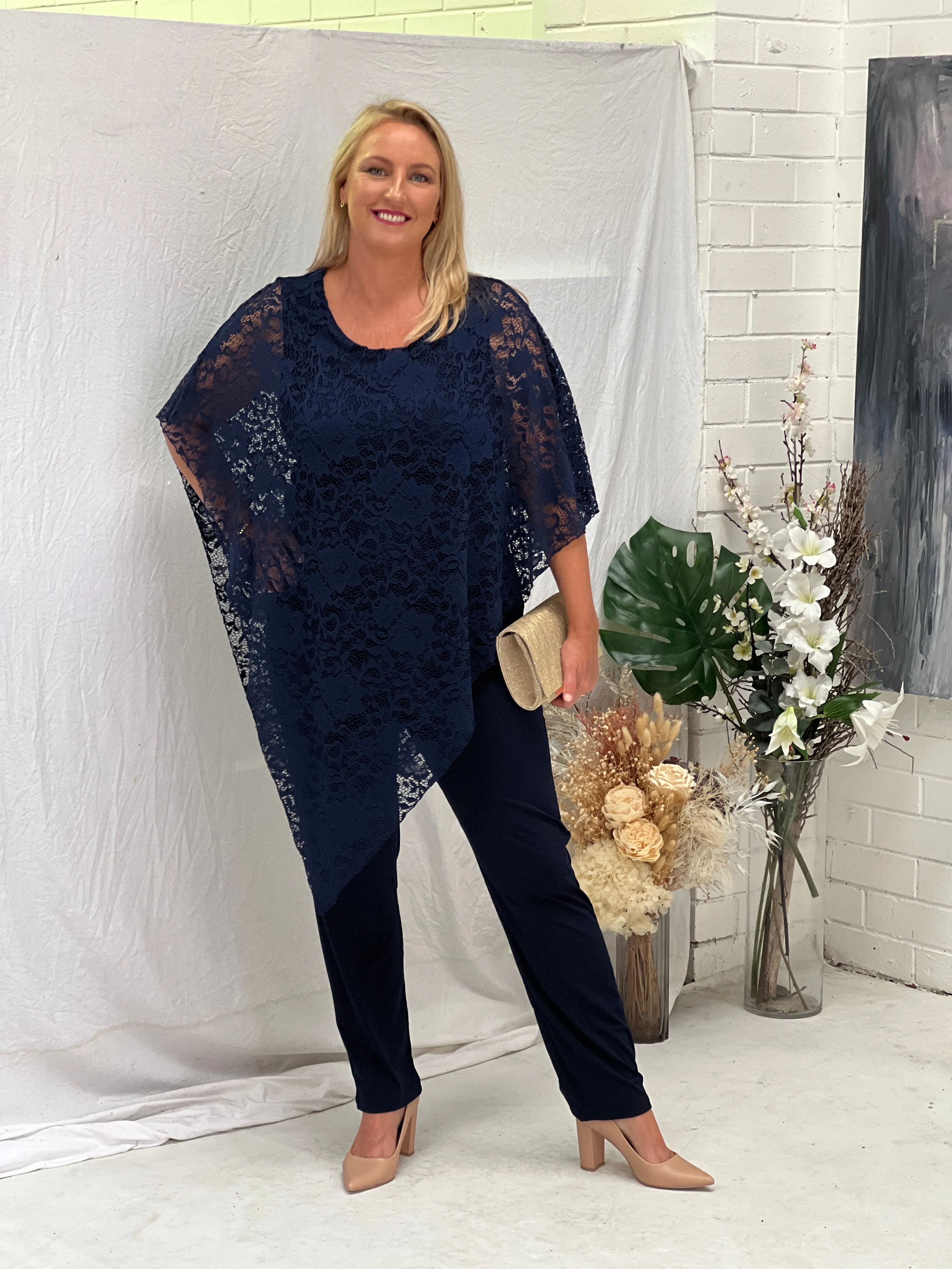 Owen Navy Lace Top