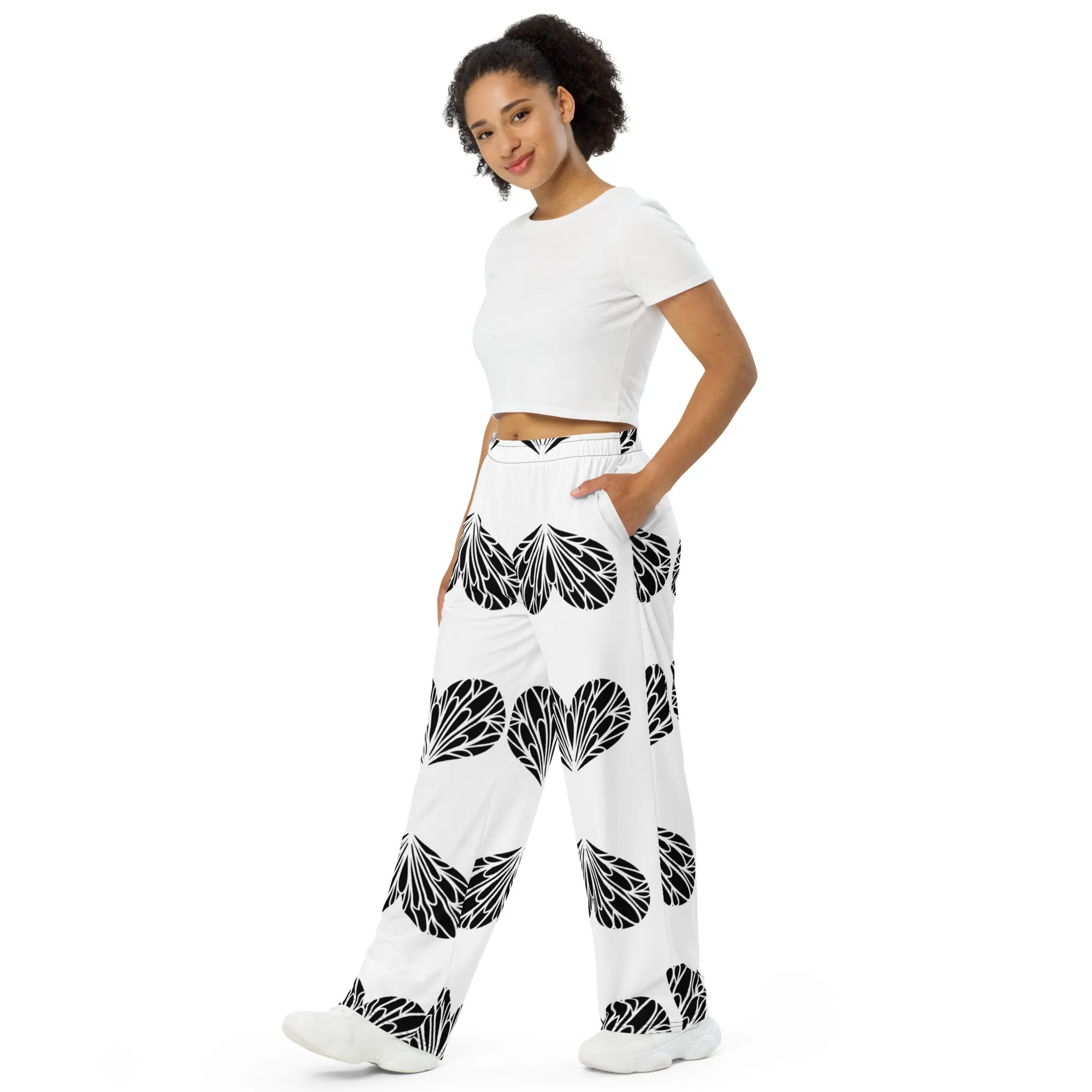 pajamas , All-over print unisex wide-leg pants. Heart all over