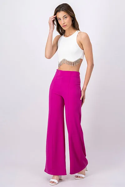 Pantalón Wide Leg Cintura Alta Costuras