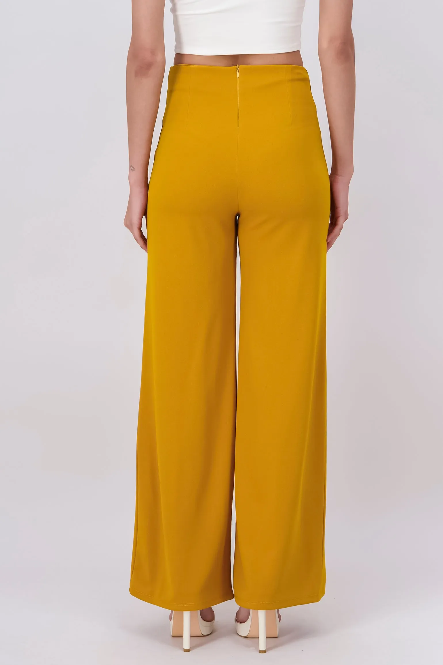 Pantalón Wide Leg Cintura Alta Costuras