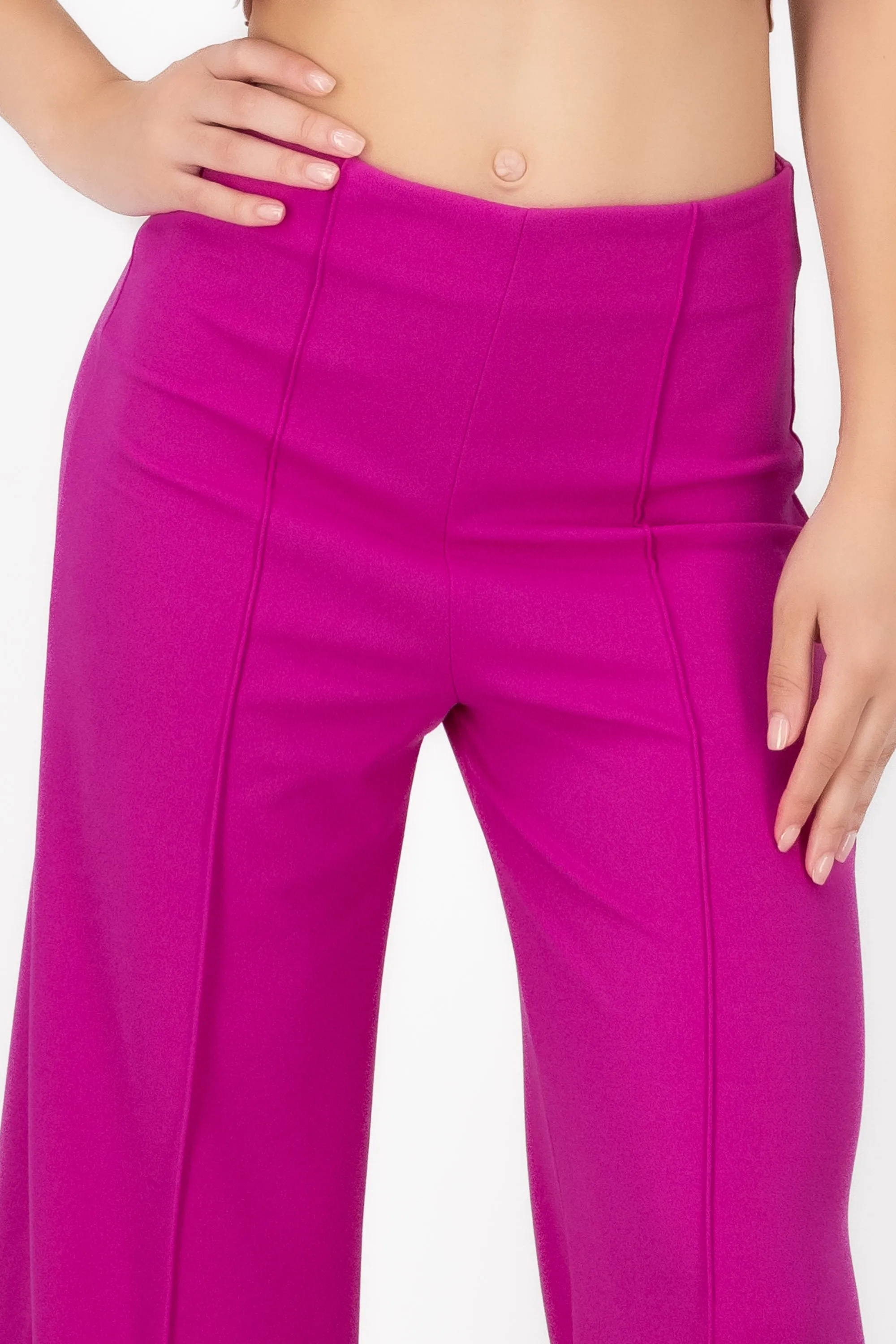 Pantalón Wide Leg Cintura Alta Costuras