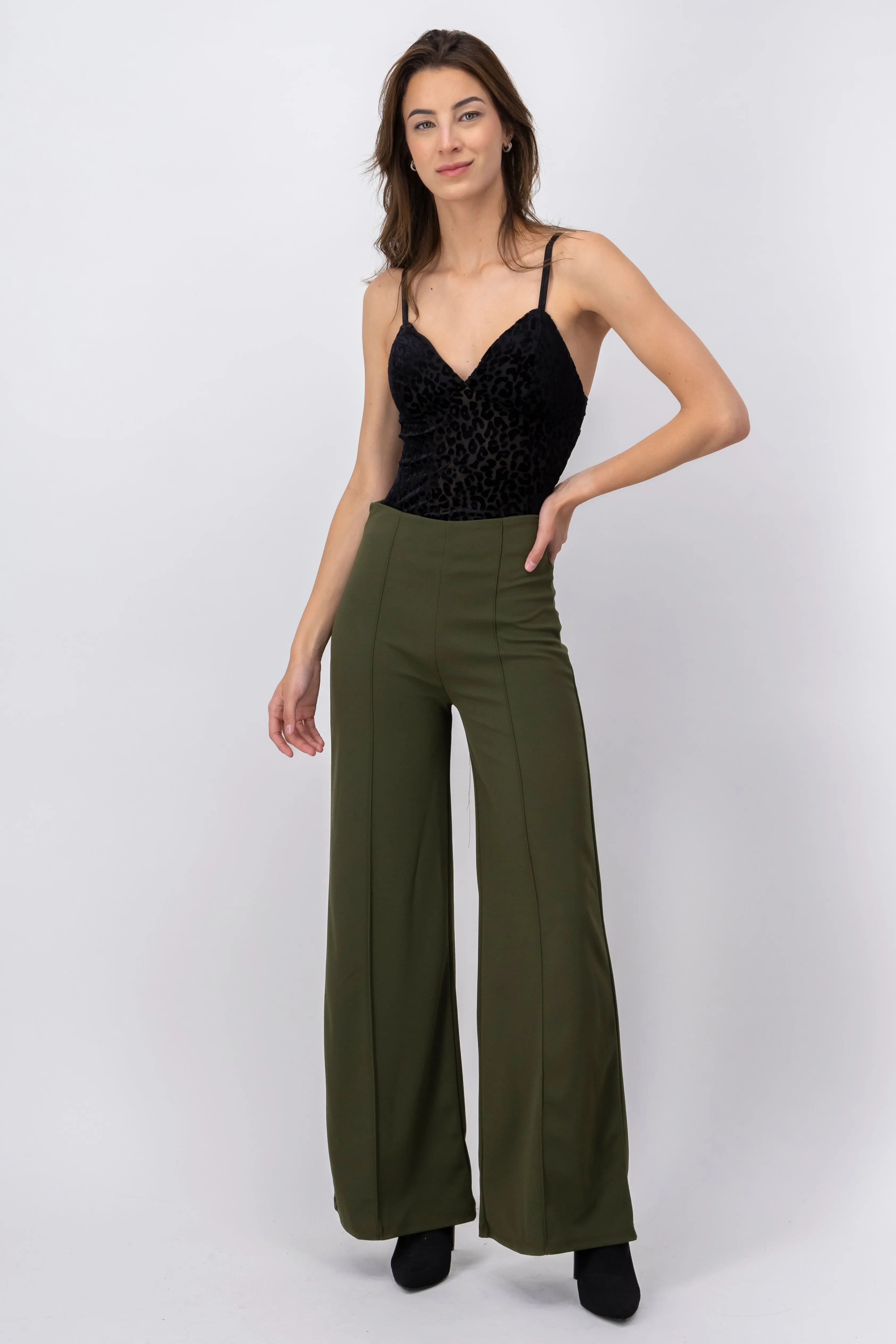 Pantalón Wide Leg Cintura Alta Costuras