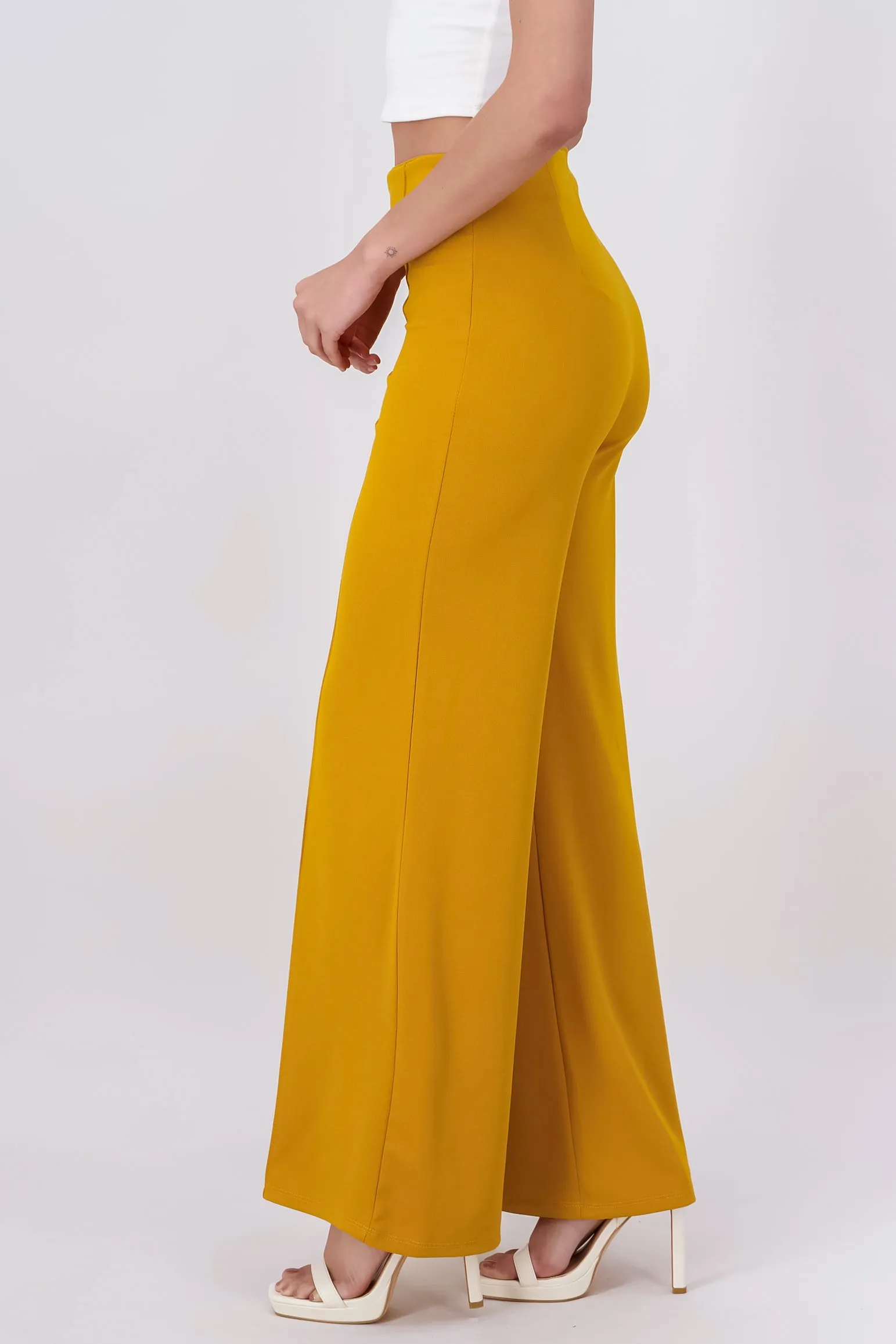 Pantalón Wide Leg Cintura Alta Costuras