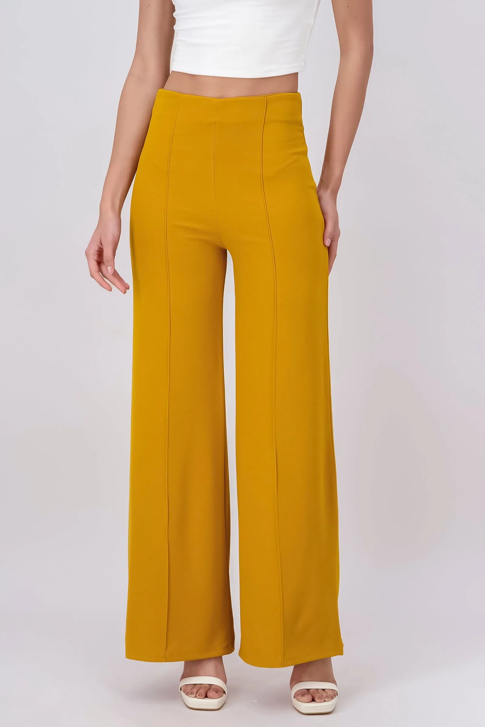 Pantalón Wide Leg Cintura Alta Costuras