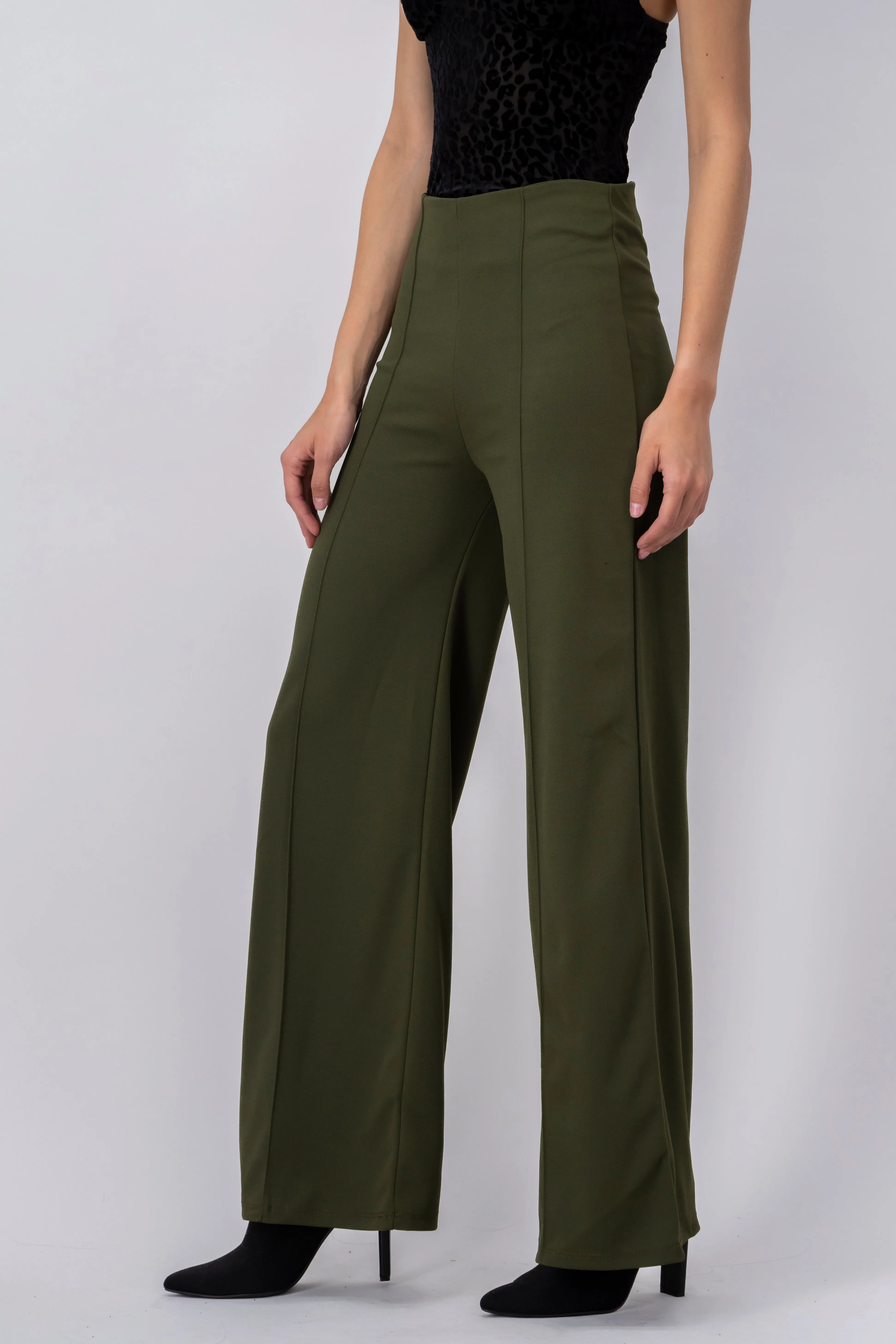 Pantalón Wide Leg Cintura Alta Costuras