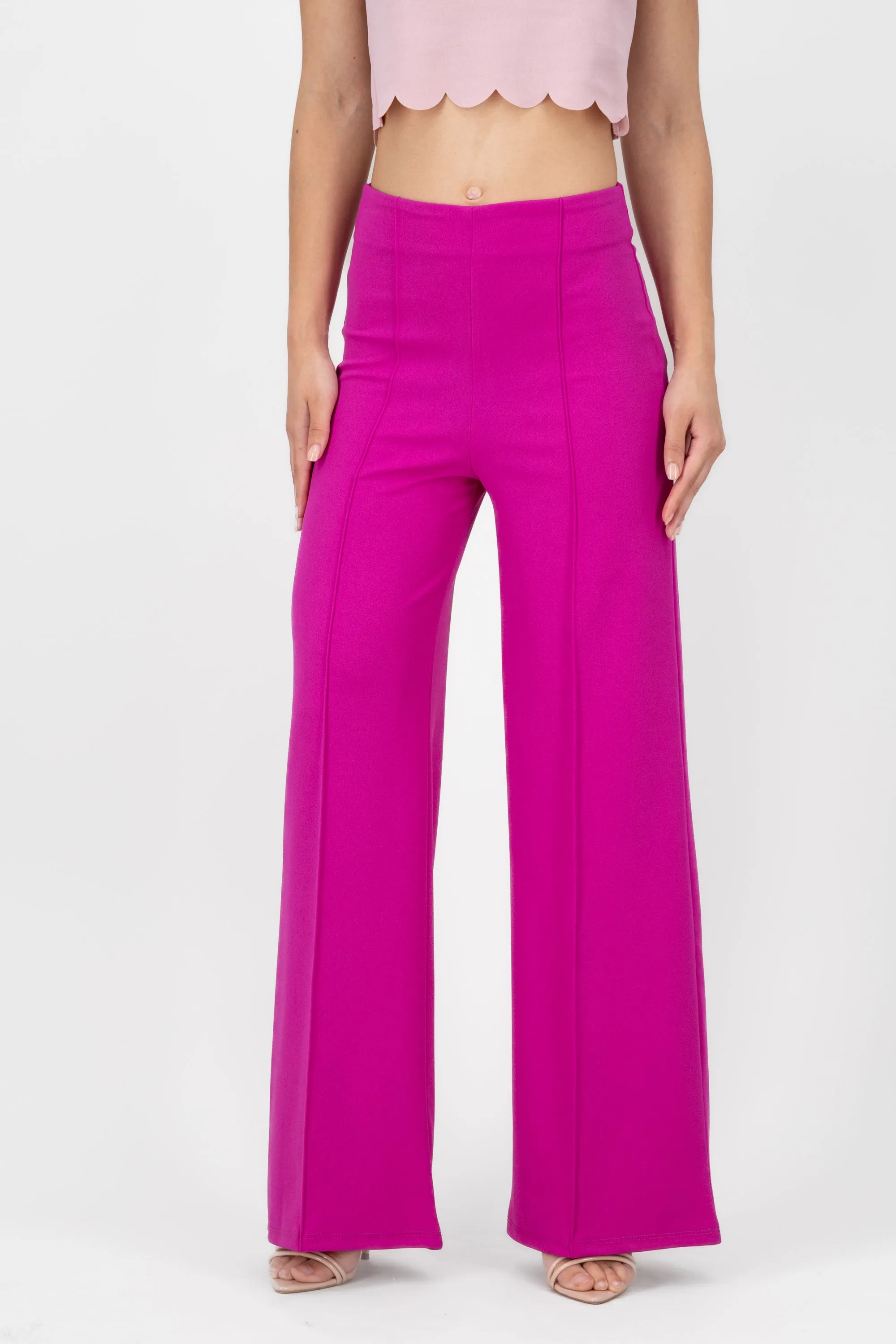 Pantalón Wide Leg Cintura Alta Costuras